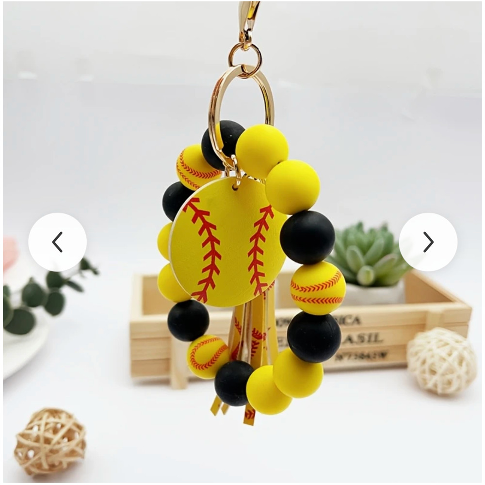 Sporty Chic Softball Silicone Beaded Wrist Keychain with Tassel, Perfect Gift